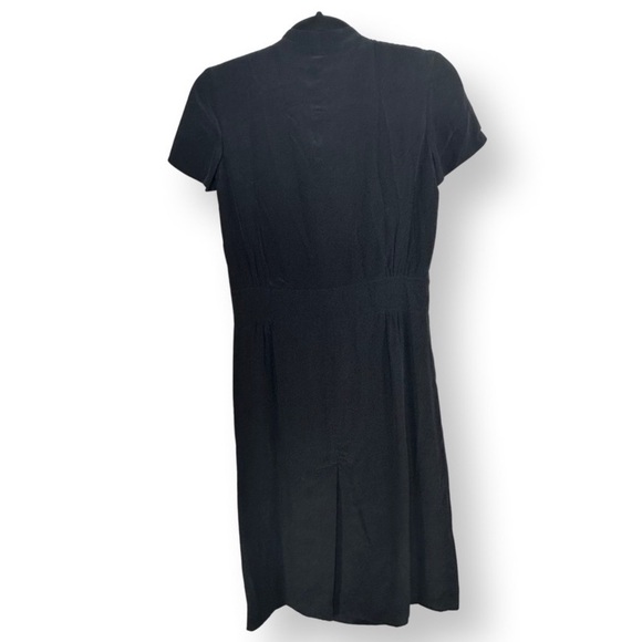 [ SO FRENCH ] Black 100% silk ruffle breast tailored shirt dress: MED : like new - Picture 2 of 7